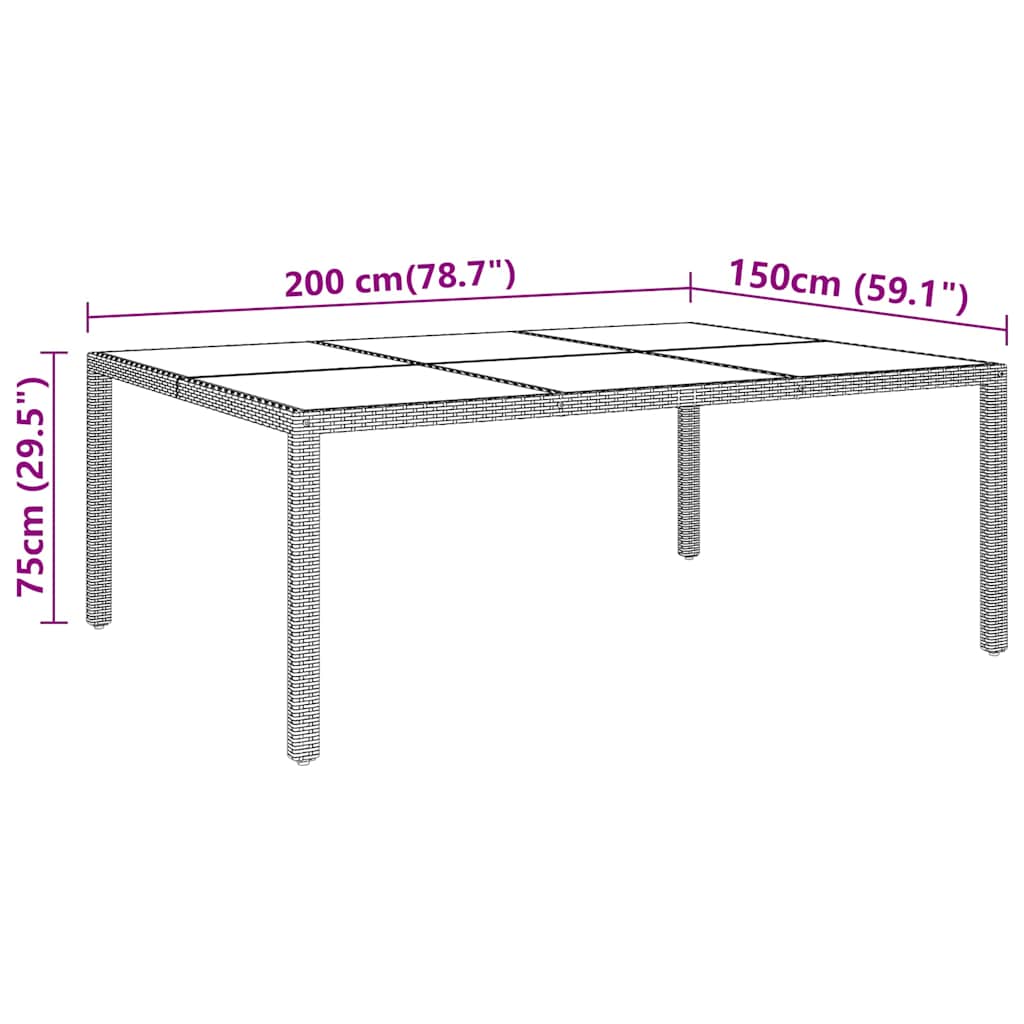 310588 vidaXL Garden Table 200x150x75 cm Tempered Glass and Poly Rattan Beige