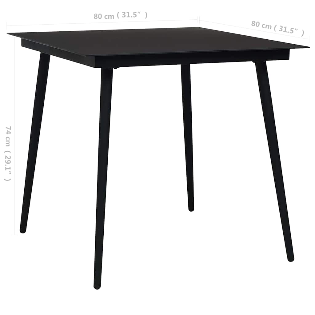 312157 vidaXL Garden Dining Table Black 80x80x74 cm Steel and Glass