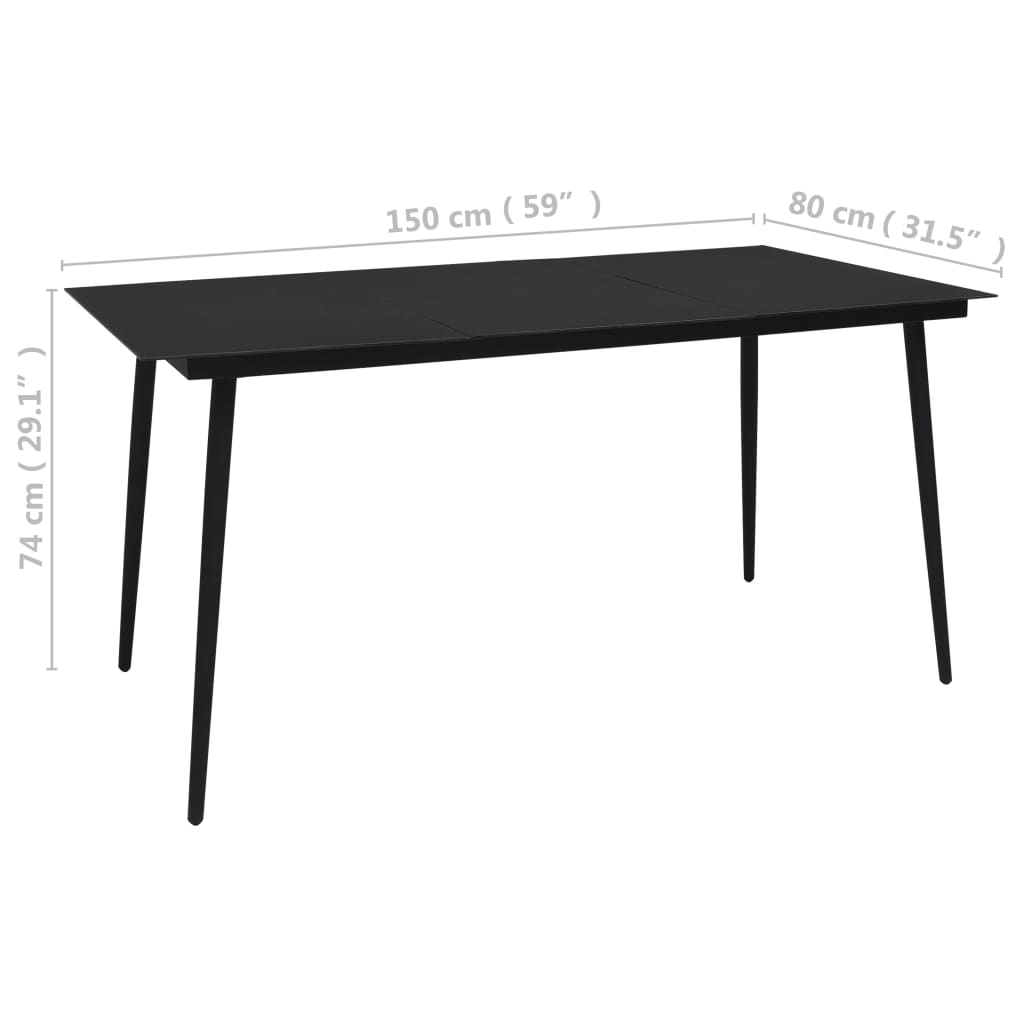 312158 vidaXL Garden Dining Table Black 150x80x74 cm Steel and Glass