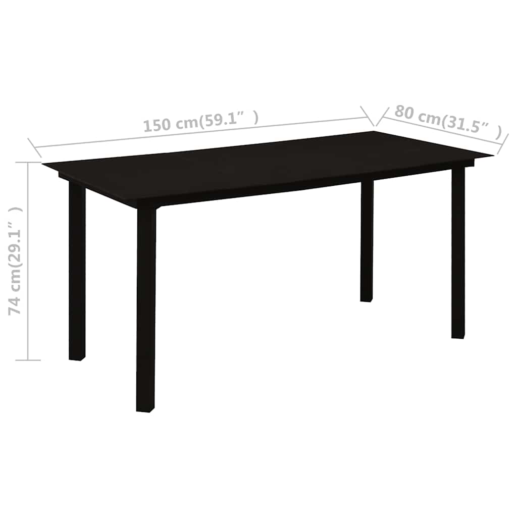 312162 vidaXL Garden Dining Table Black 150x80x74 cm Steel and Glass
