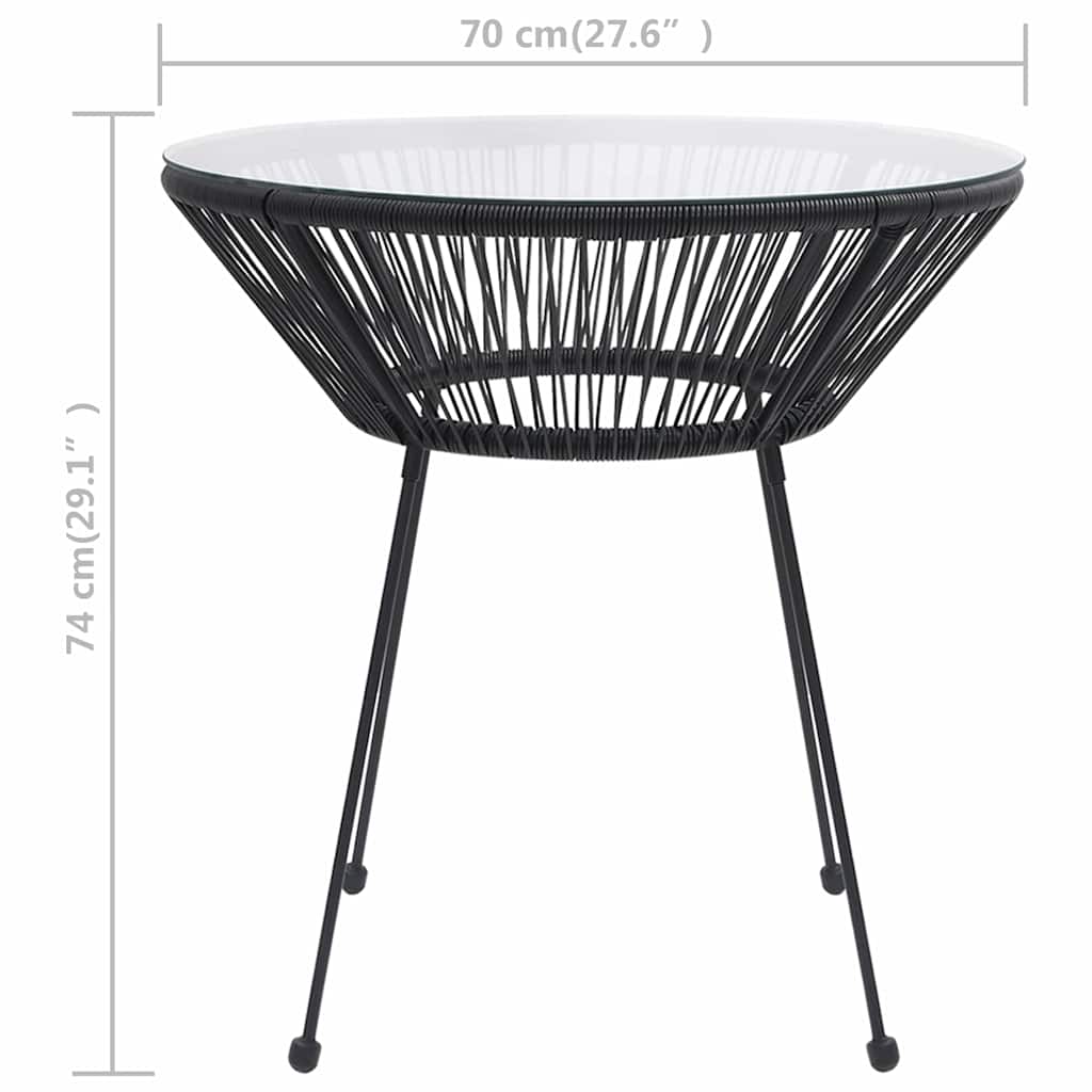 312165 vidaXL Garden Dining Table Black Ø70x74 cm Rattan and Glass