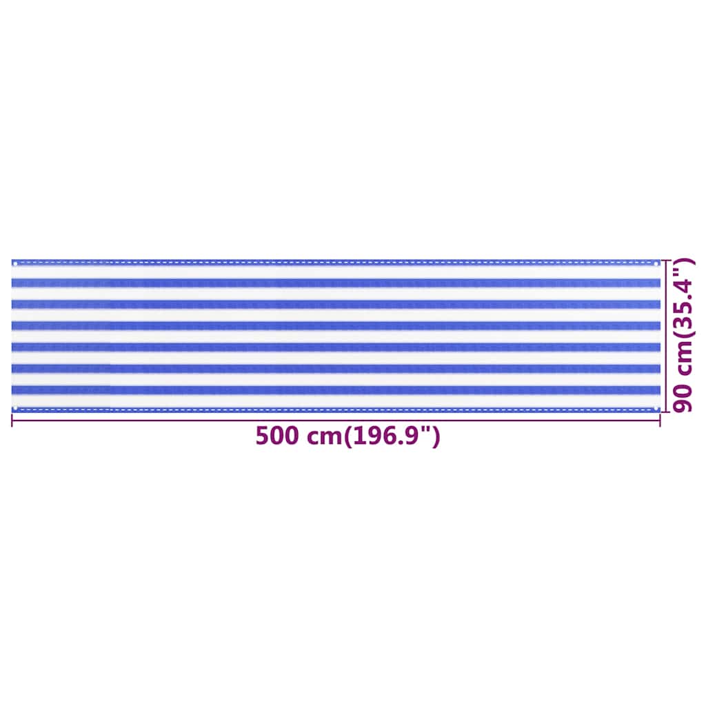 310890 vidaXL Balcony Screen Blue and White 90x500 cm HDPE