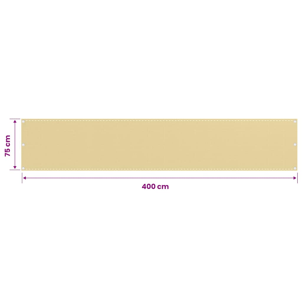 310909 vidaXL Balcony Screen Beige 75x400 cm HDPE