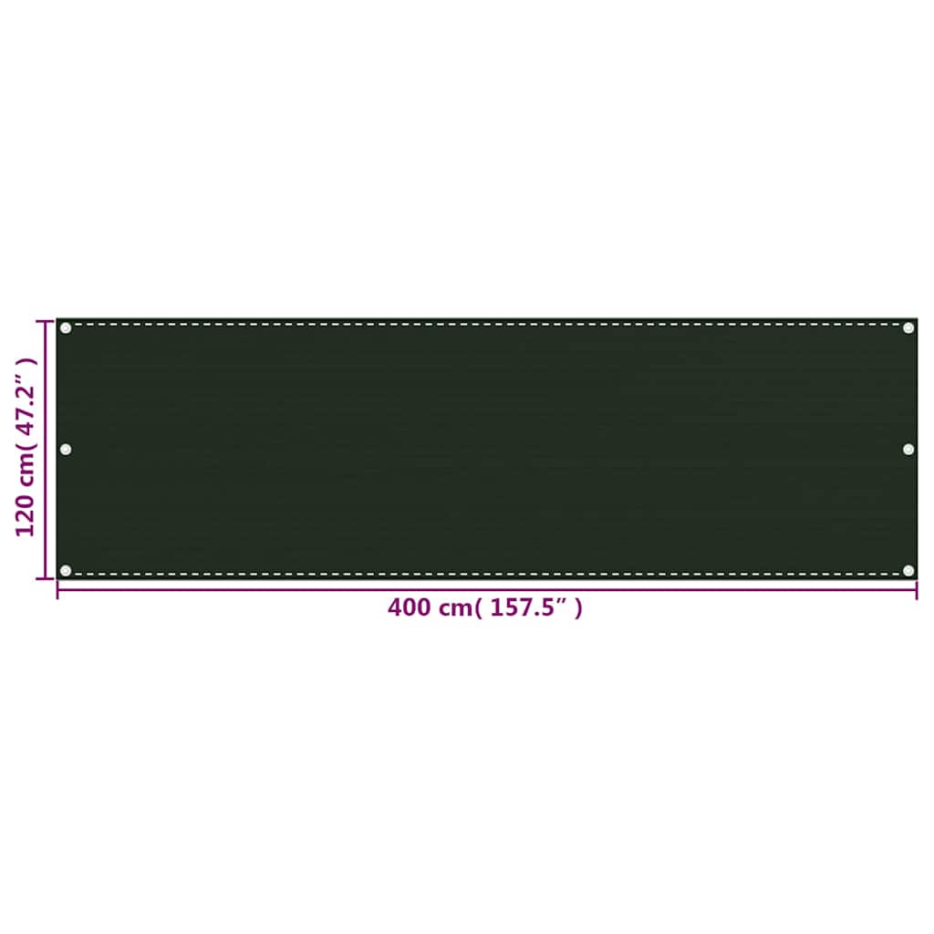 310977 vidaXL Balcony Screen Dark Green 120x400 cm HDPE