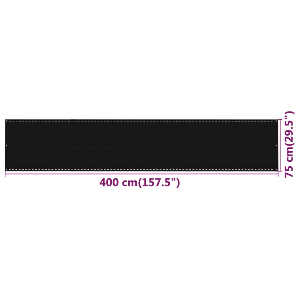 311029 vidaXL Balcony Screen Black 75x400 cm HDPE