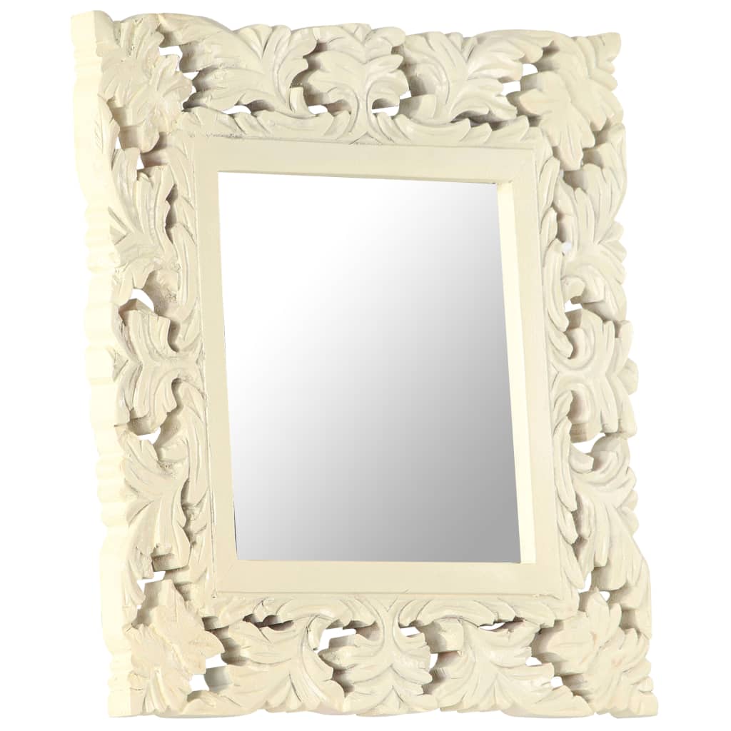 321641 vidaXL Hand Carved Mirror White 50x50 cm Solid Mango Wood