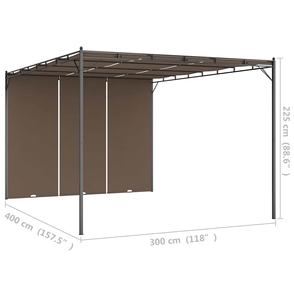 312264 vidaXL Garden Gazebo with Side Curtain 4x3x2,25 m Taupe