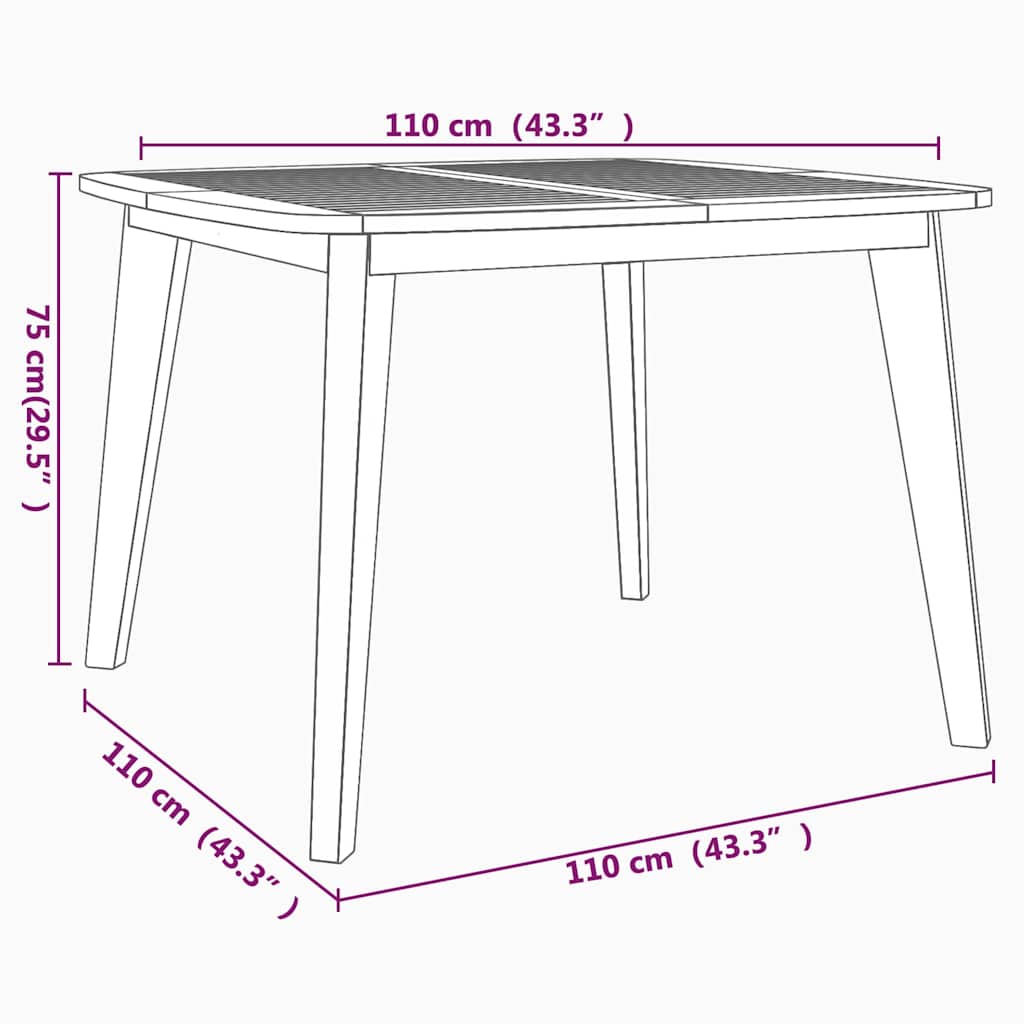 310302 vidaXL Garden Table 110x110x75 cm Solid Wood Acacia