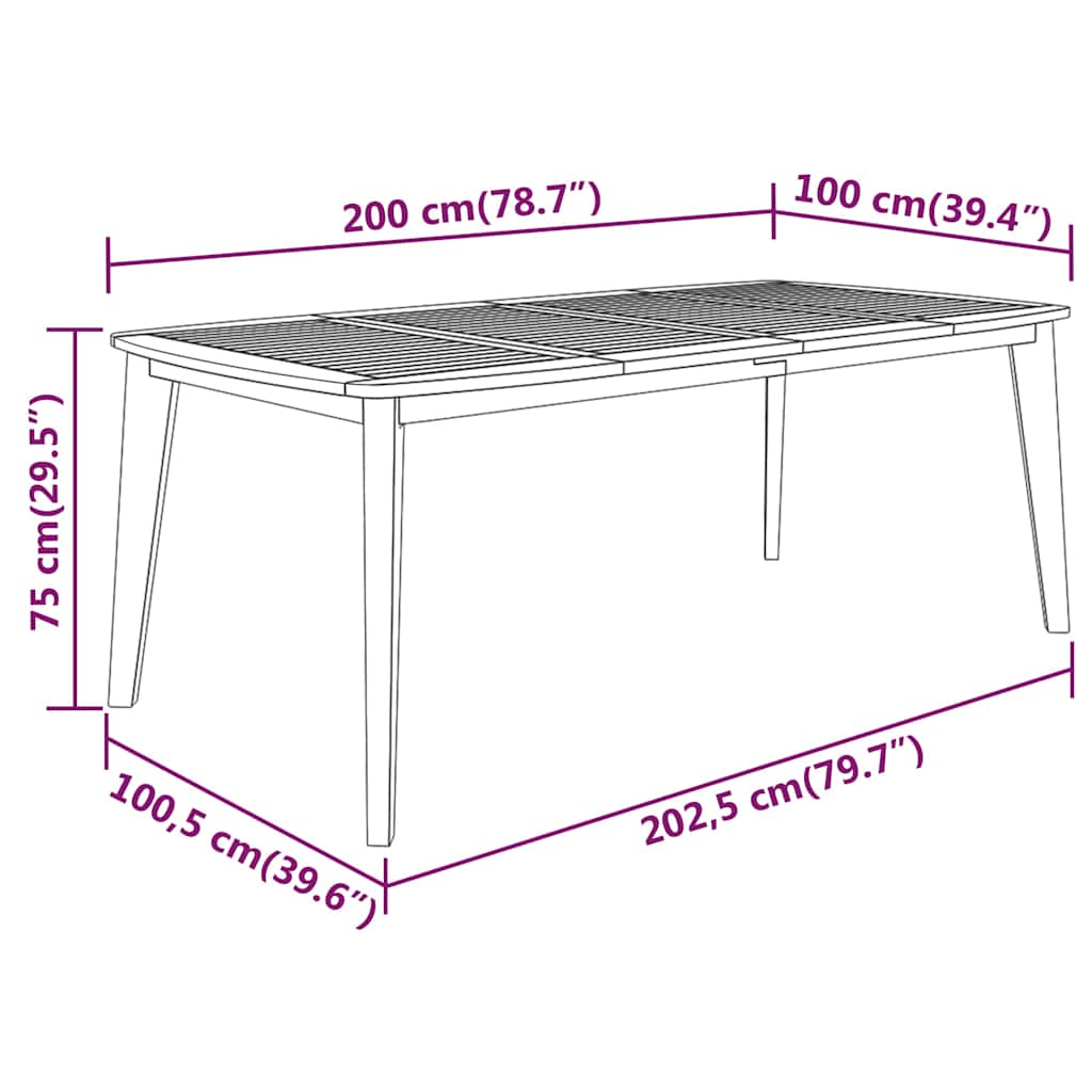 310304 vidaXL Garden Table 200x100x75 cm Solid Wood Acacia