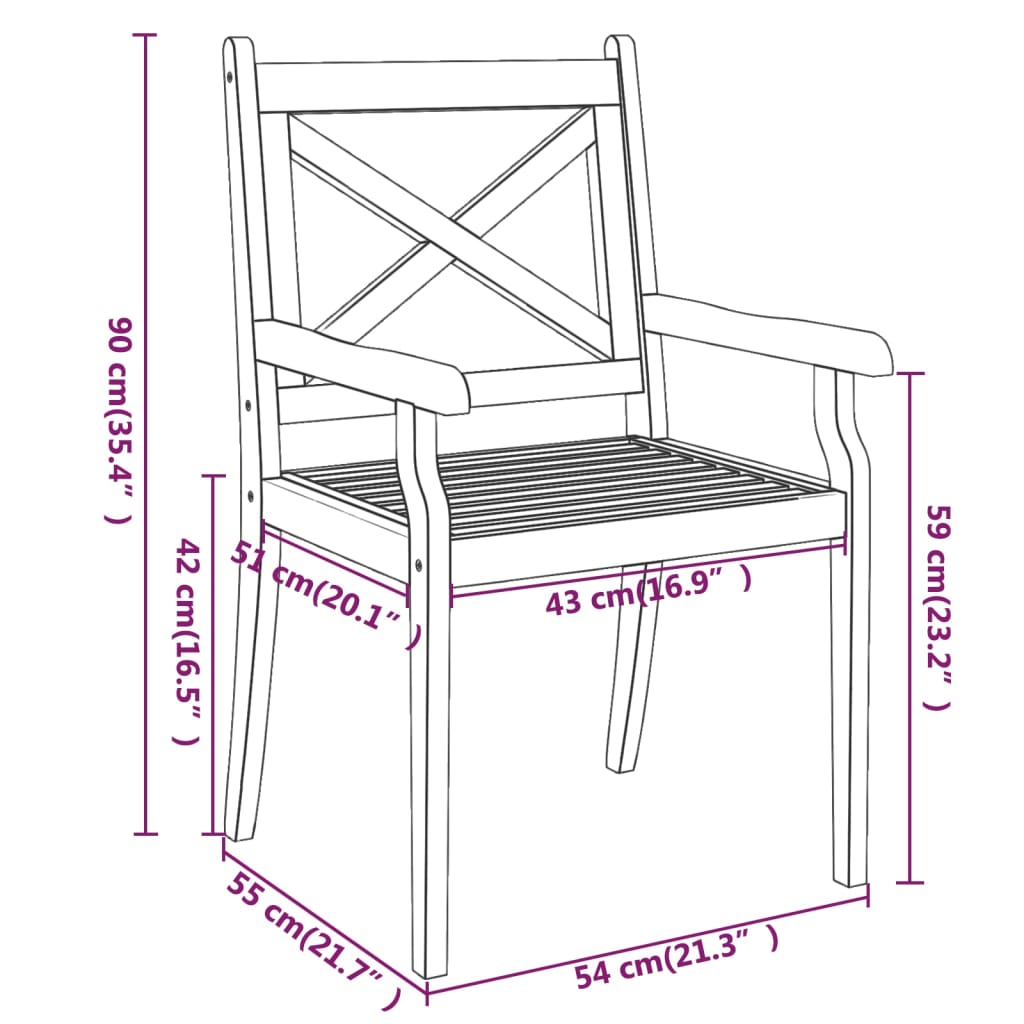 Dining Chair | Set of 3 | Natural Acacia | Solid Acacia wood | Standard