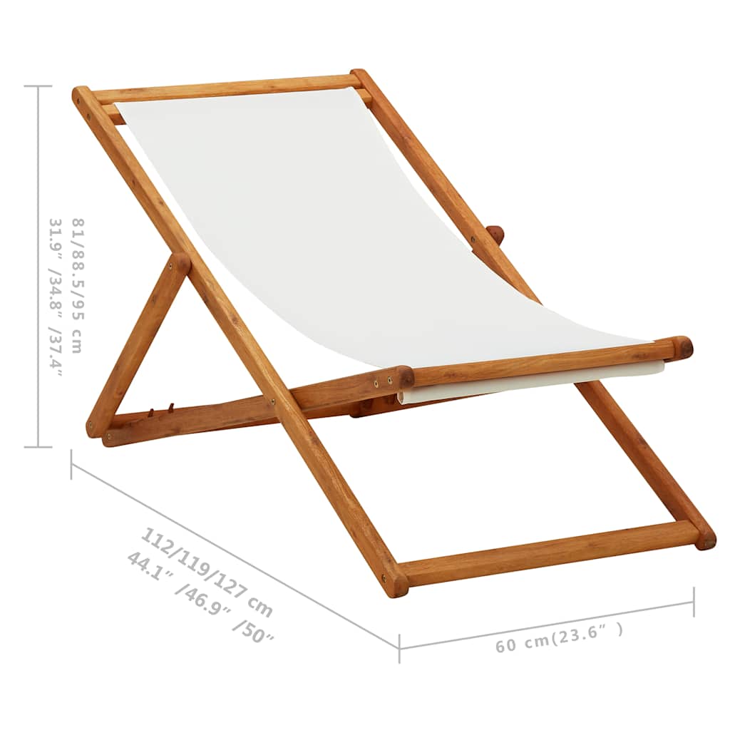 Folding Chair Eucalyptus Wood and Fabric Cream White