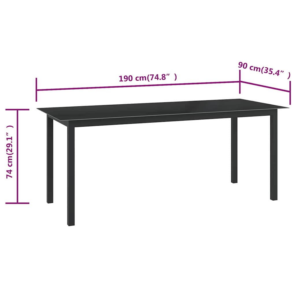 312202 vidaXL Garden Table Black 190x90x74 cm Aluminium and Glass