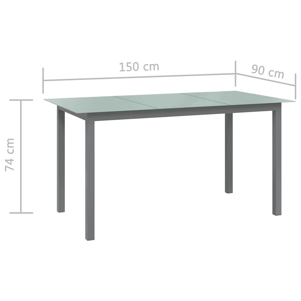 312204 vidaXL Garden Table Light Grey 150x90x74 cm Aluminium and Glass