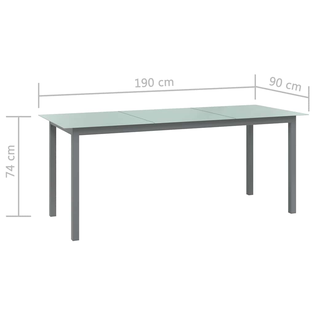 312205 vidaXL Garden Table Light Grey 190x90x74 cm Aluminium and Glass