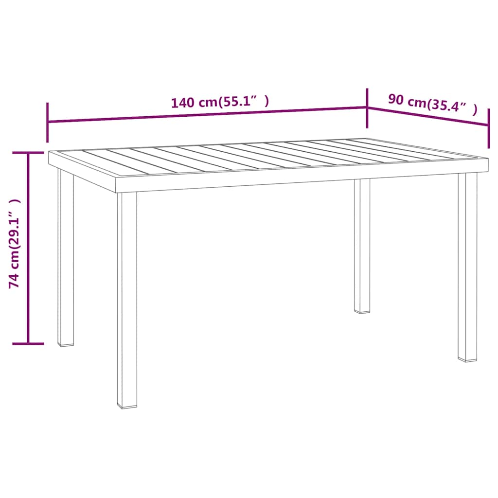 Garden Table Black 140x90x74 cm Aluminium and WPC