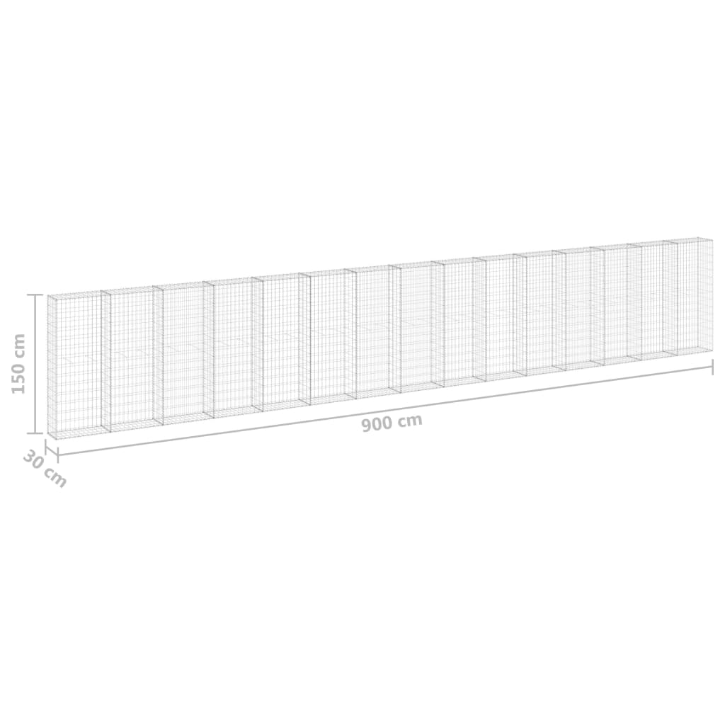 Gabion Wall with Covers Galvanised Steel 900x30x150 cm