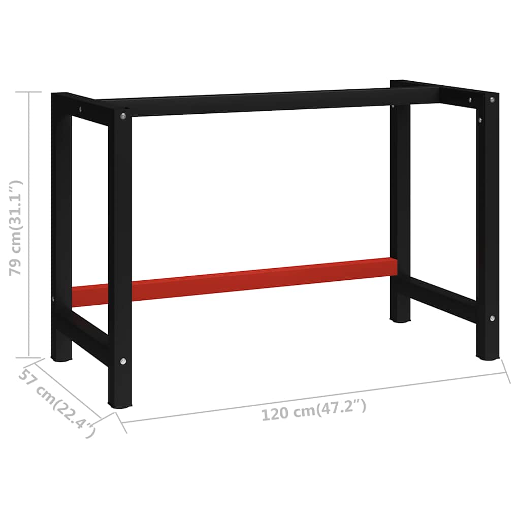 147928 vidaXL Work Bench Frame Metal 120x57x79 cm Black and Red