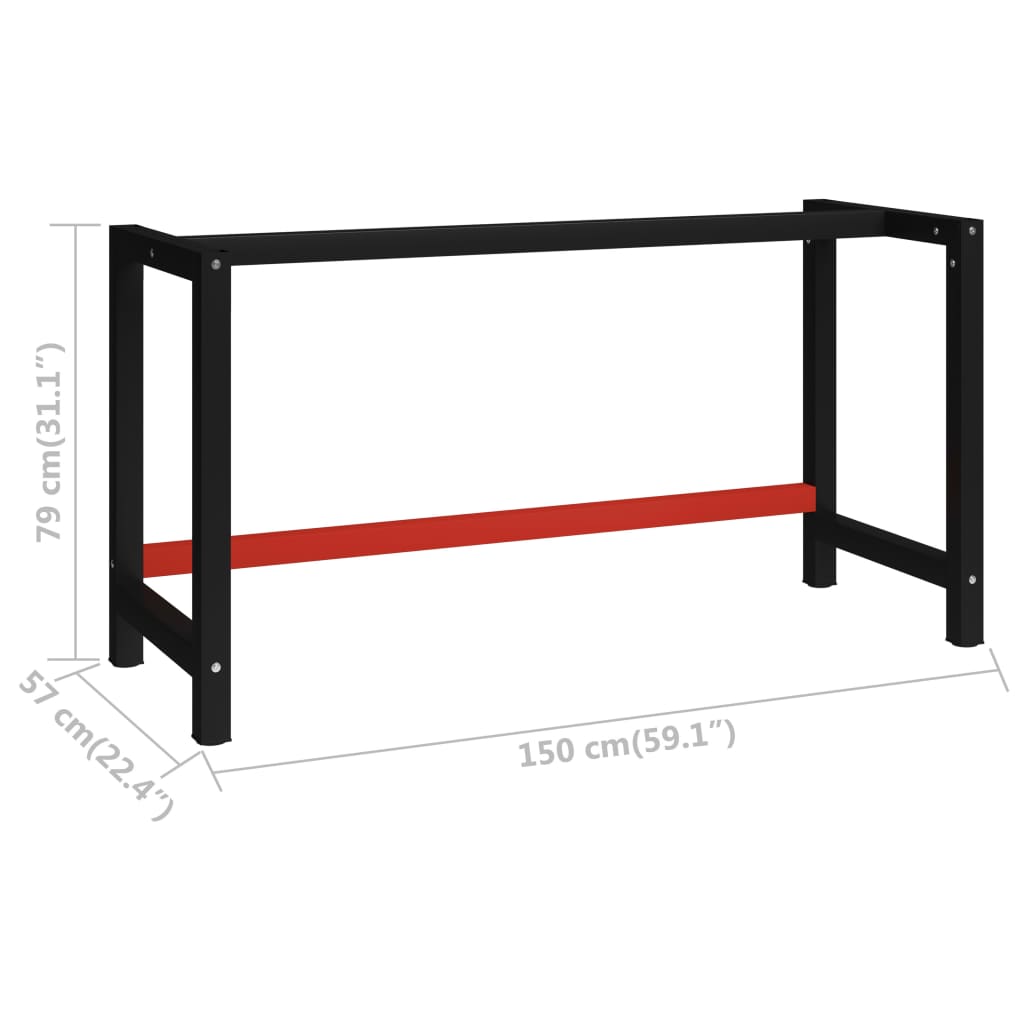 147929 vidaXL Work Bench Frame Metal 150x57x79 cm Black and Red