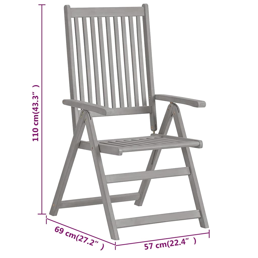 310618 vidaXL Garden Reclining Chairs 3 pcs Grey Solid Acacia Wood