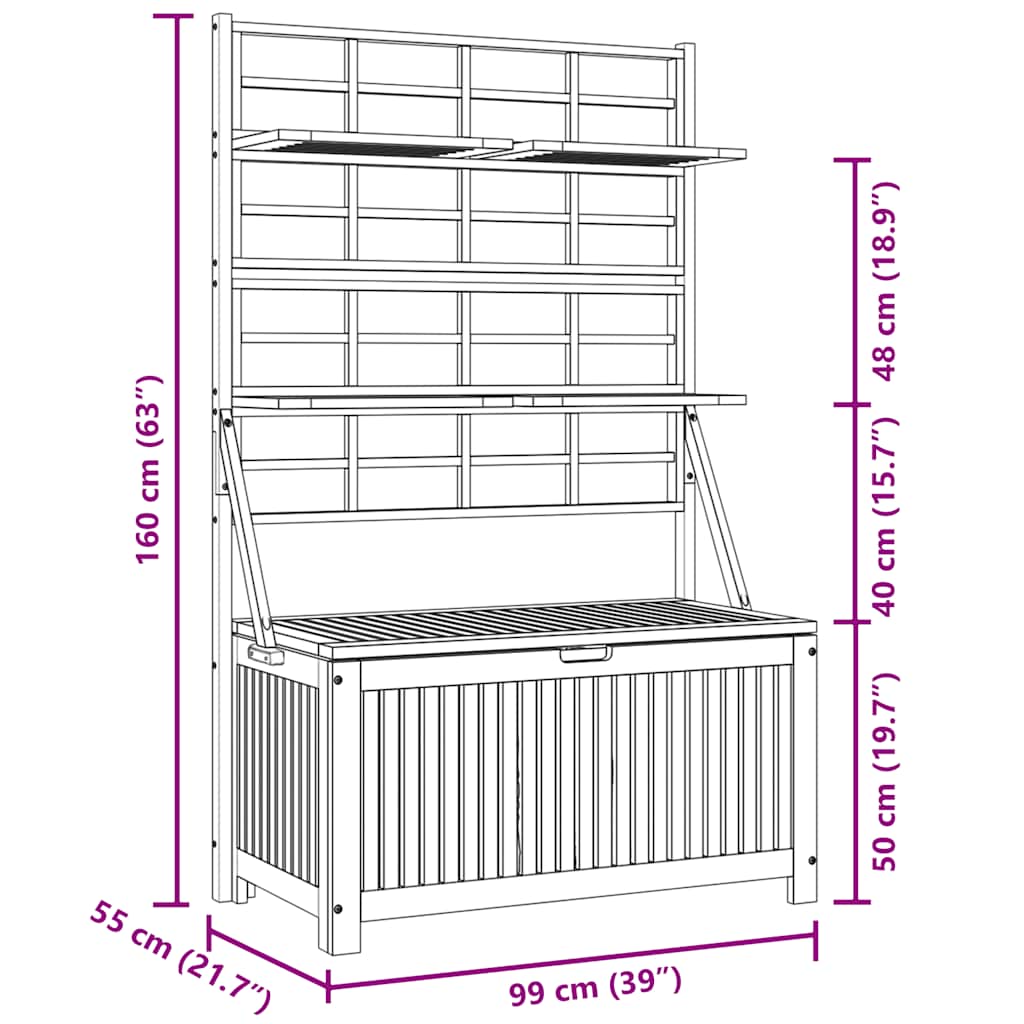 311881 vidaXL Storage Box with Trellis 99x55x160 cm Solid Acacia Wood