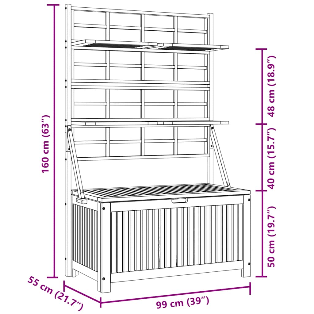 311882 vidaXL Storage Box with Trellis Grey 99x55x160 cm Solid Acacia Wood