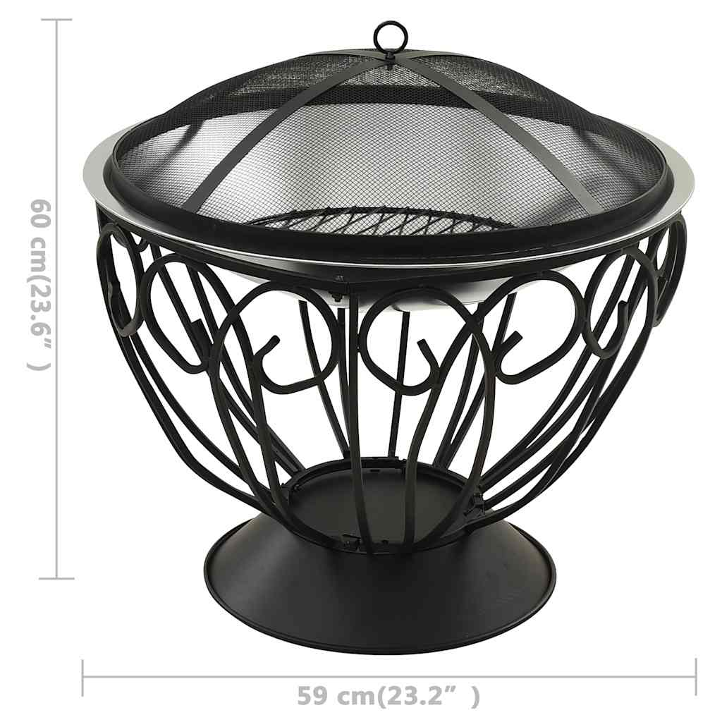 313360 vidaXL 2-in-1 Fire Pit and BBQ with Poker 59x59x60 cm Stainless Steel