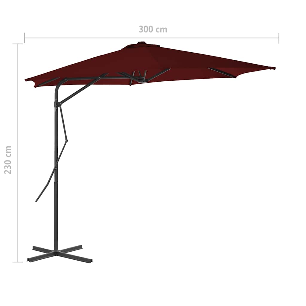312518 vidaXL Garden Parasol with Steel Pole Bordeaux Red 300x230 cm