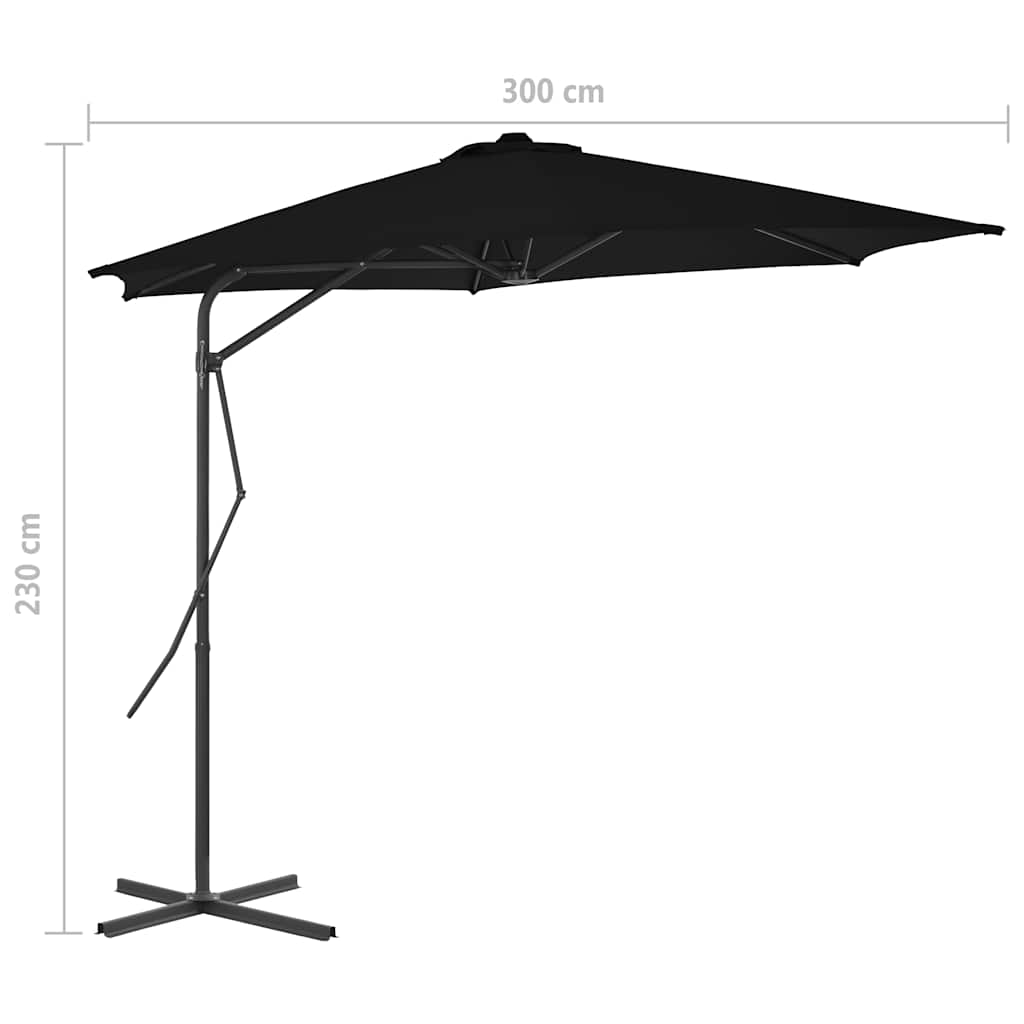 312520 vidaXL Garden Parasol with Steel Pole Black 300x230 cm