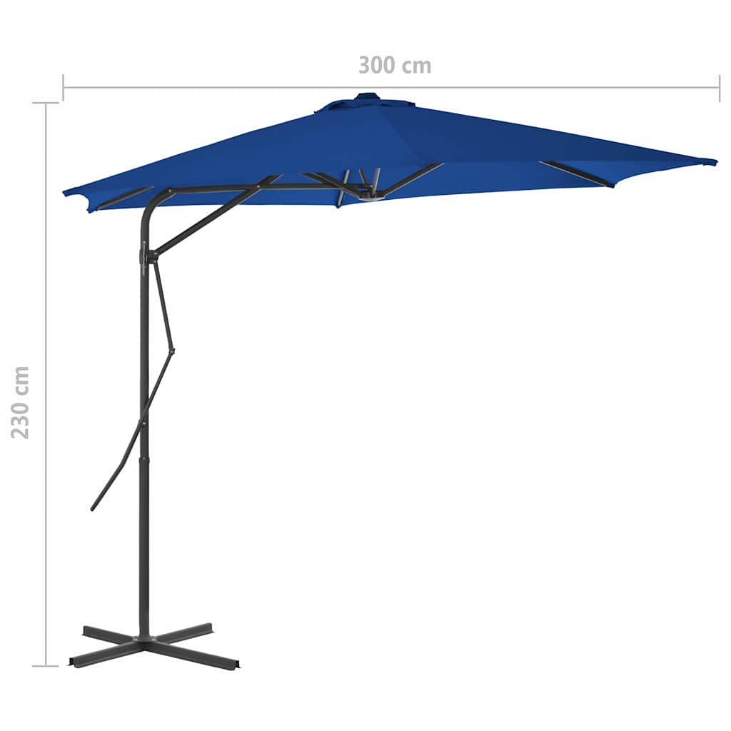 312521 vidaXL Garden Parasol with Steel Pole Blue 300x230 cm