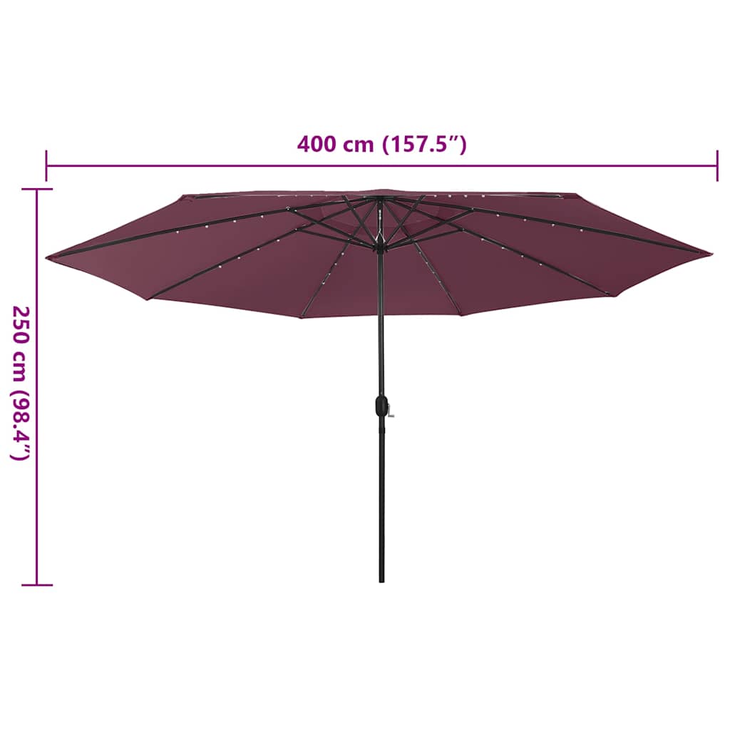 Garden Parasol with LED Lights 400 cm Bordeaux Red