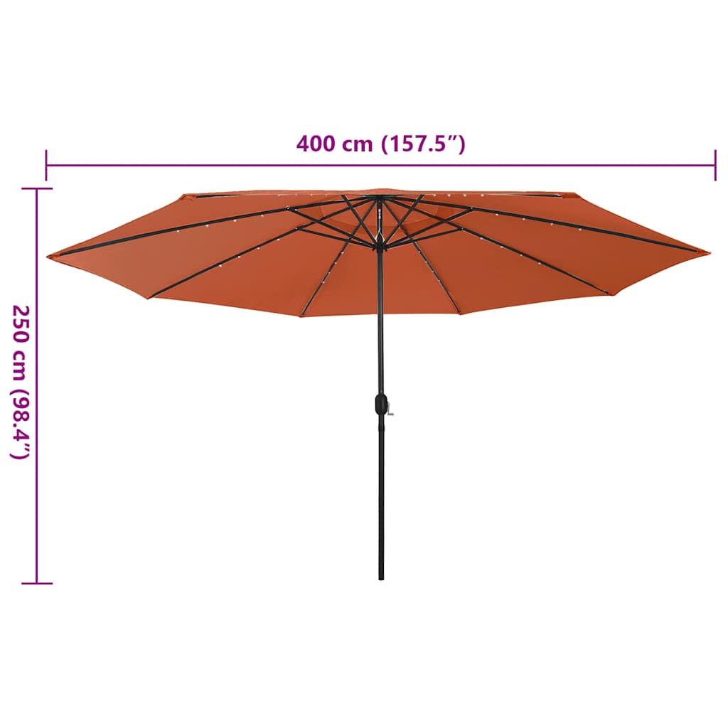 312535 vidaXL Garden Parasol with LED Lights 400 cm Terracotta