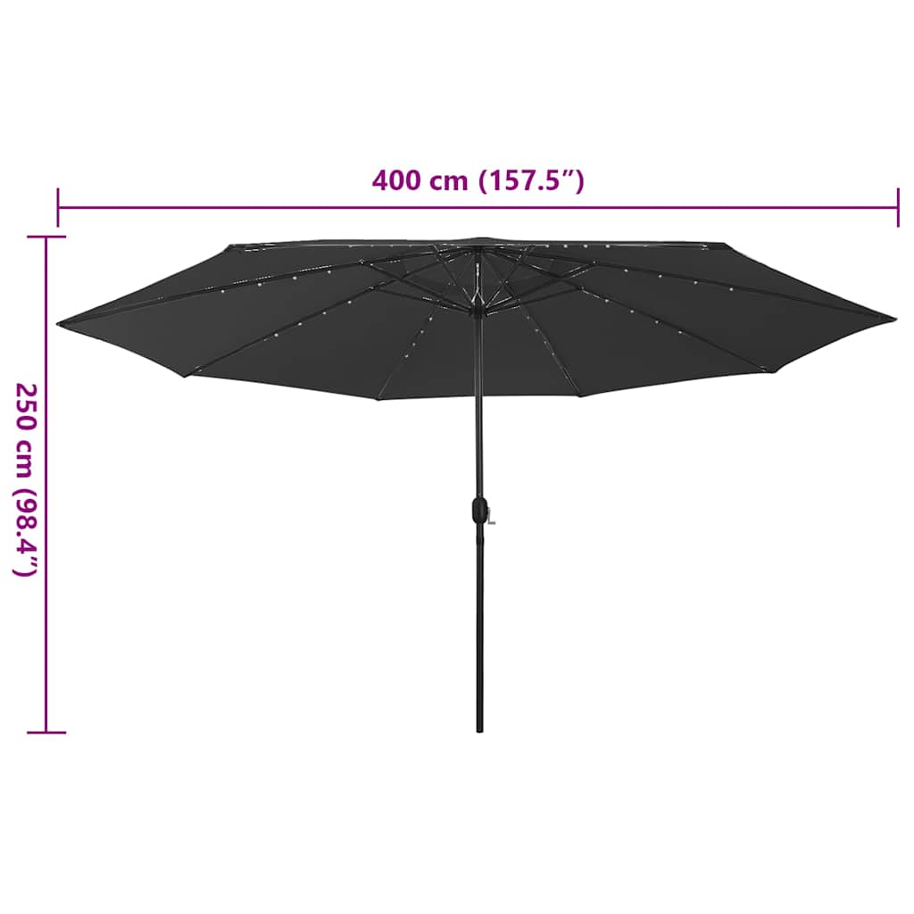 312536 vidaXL Garden Parasol with LED Lights 400 cm Black
