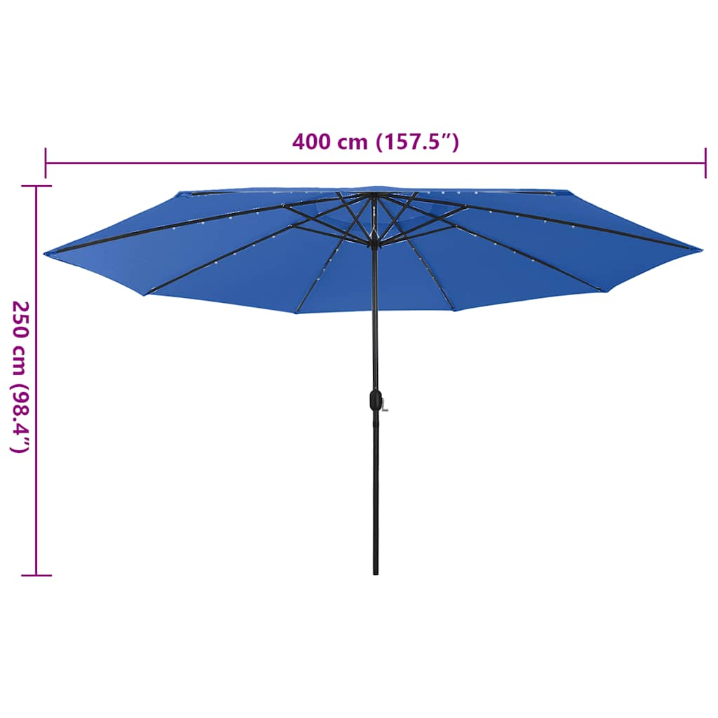 312537 vidaXL Garden Parasol with LED Lights 400 cm Azure Blue