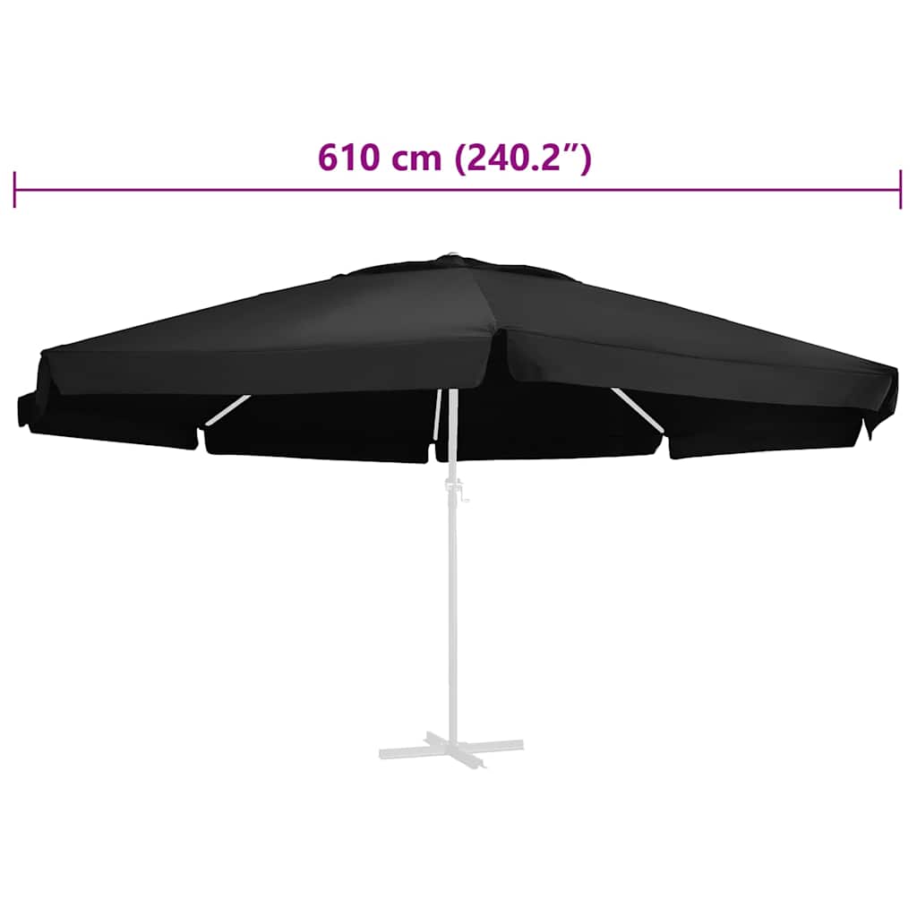 312552 vidaXL Replacement Fabric for Outdoor Parasol Black 610 cm