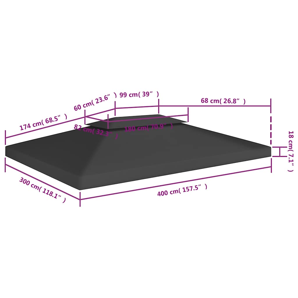 312075 vidaXL 2-Tier Gazebo Top Cover 310 g/m² 4x3 m Black