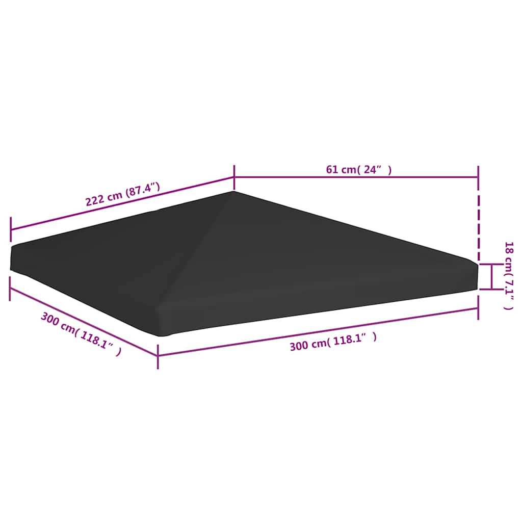 312078 vidaXL Gazebo Top Cover 270 g/m² 3x3 m Black