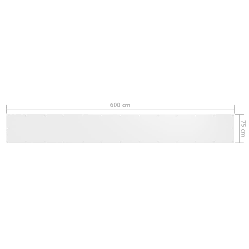 134891 vidaXL Balcony Screen White 75x600 cm Oxford Fabric