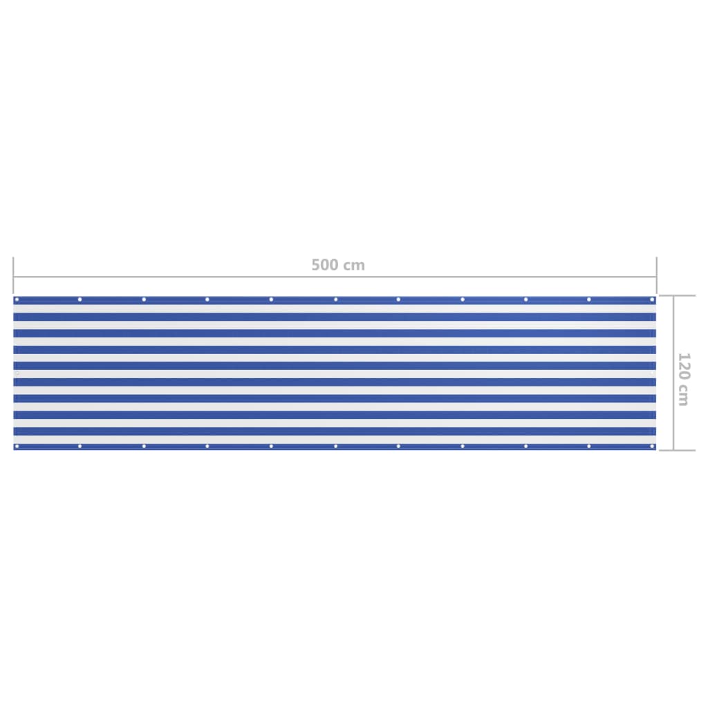 134922 vidaXL Balcony Screen White and Blue 120x500 cm Oxford Fabric