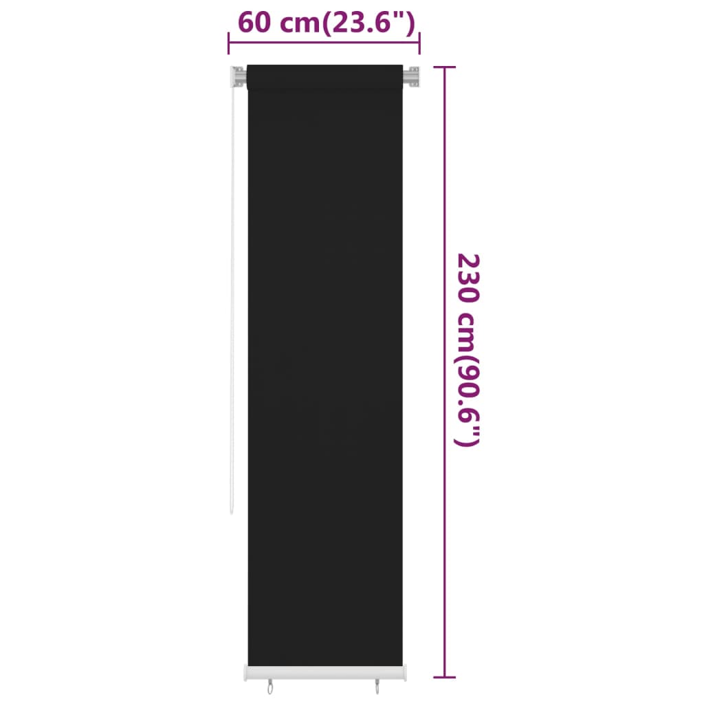 Outdoor Roller Blind 60x230 cm Black HDPE