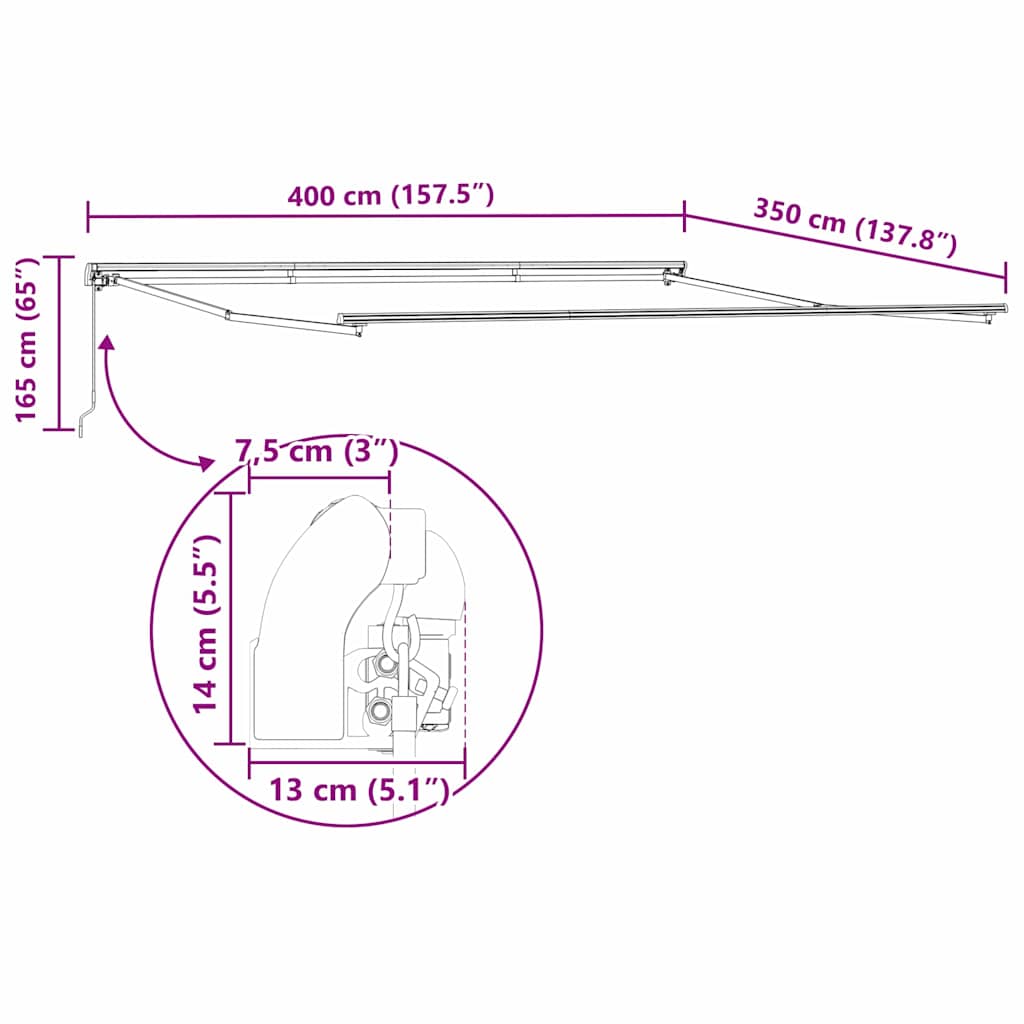 Awning Frame White 400 x 350 cm Aluminium
