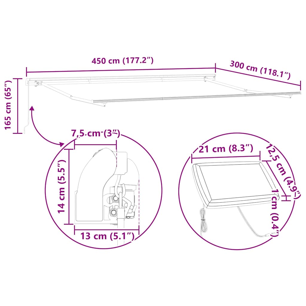 Awning Frame with LED Strip Lights White 450 x 300 cm Aluminium