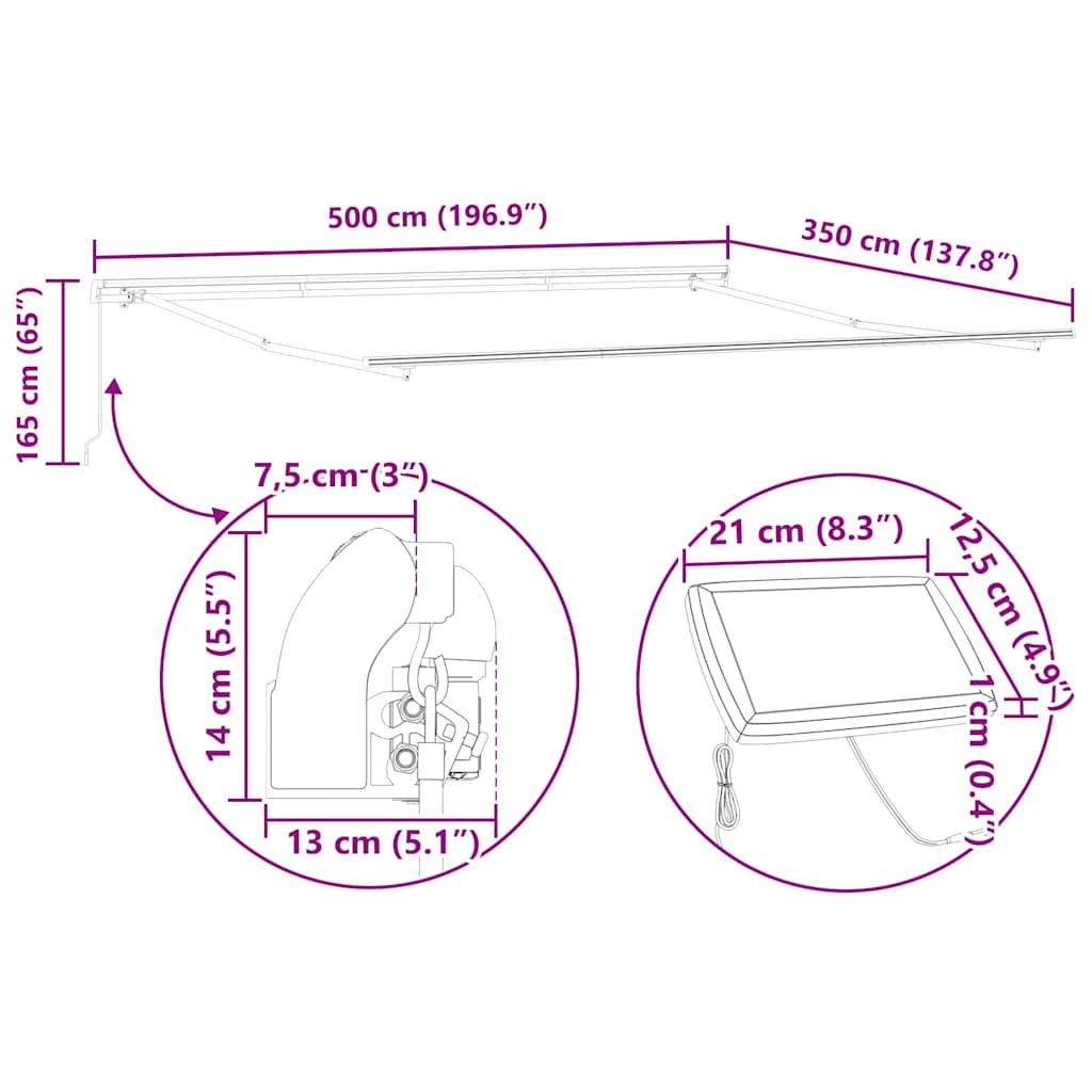 Awning Frame Manual Anthracite 500 x 350 cm Aluminium