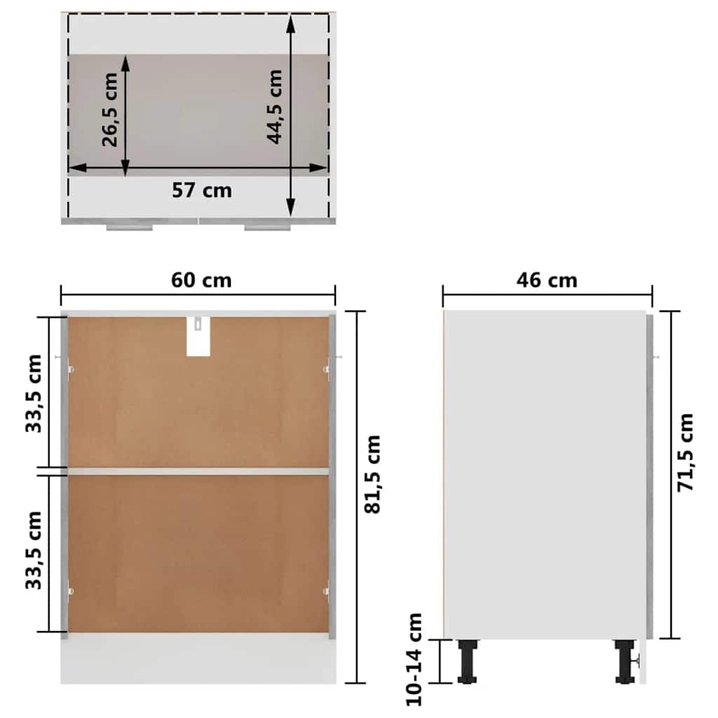 801192 vidaXL Bottom Cabinet "Lyon" Concrete Grey 60x46x81,5 cm Engineered Wood