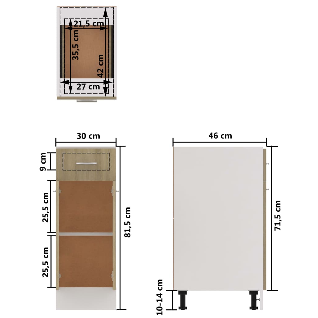 801207 vidaXL Drawer Bottom Cabinet "Lyon" Sonoma Oak 30x46x81,5 cm Engineered Wood