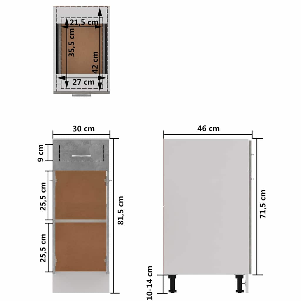 Drawer Bottom Cabinet "Lyon" Concrete Grey 30x46x81.5 cm
