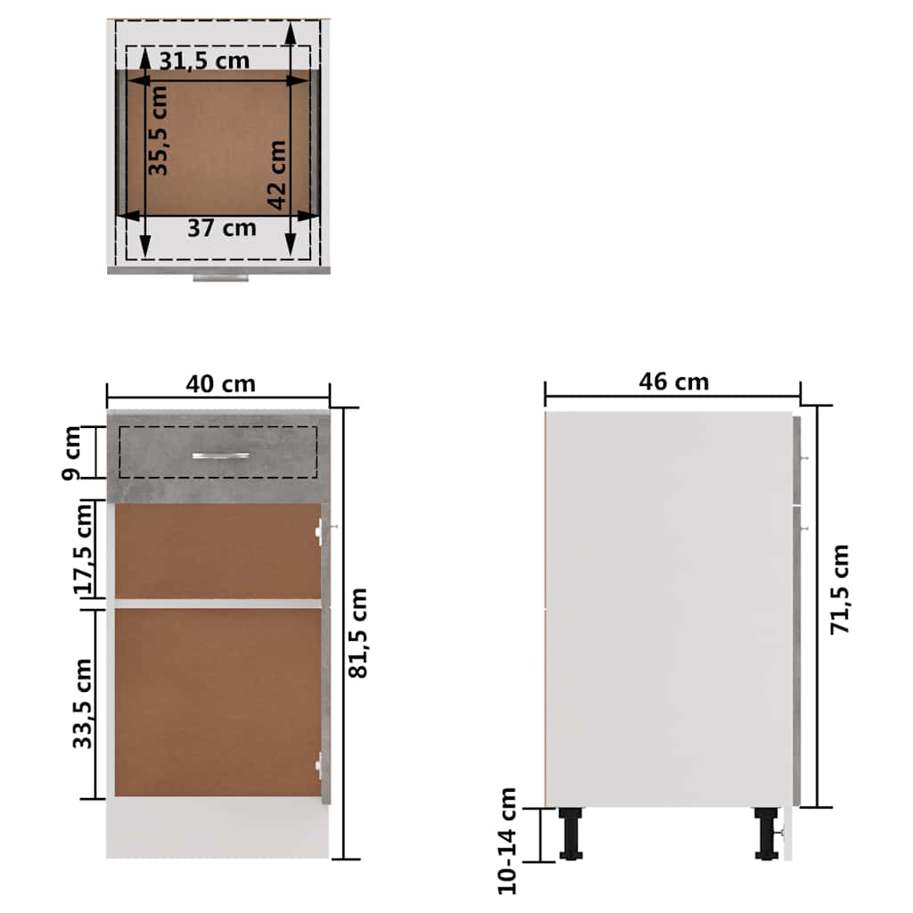 Drawer Bottom Cabinet Concrete Grey 40x46x81.5 cm