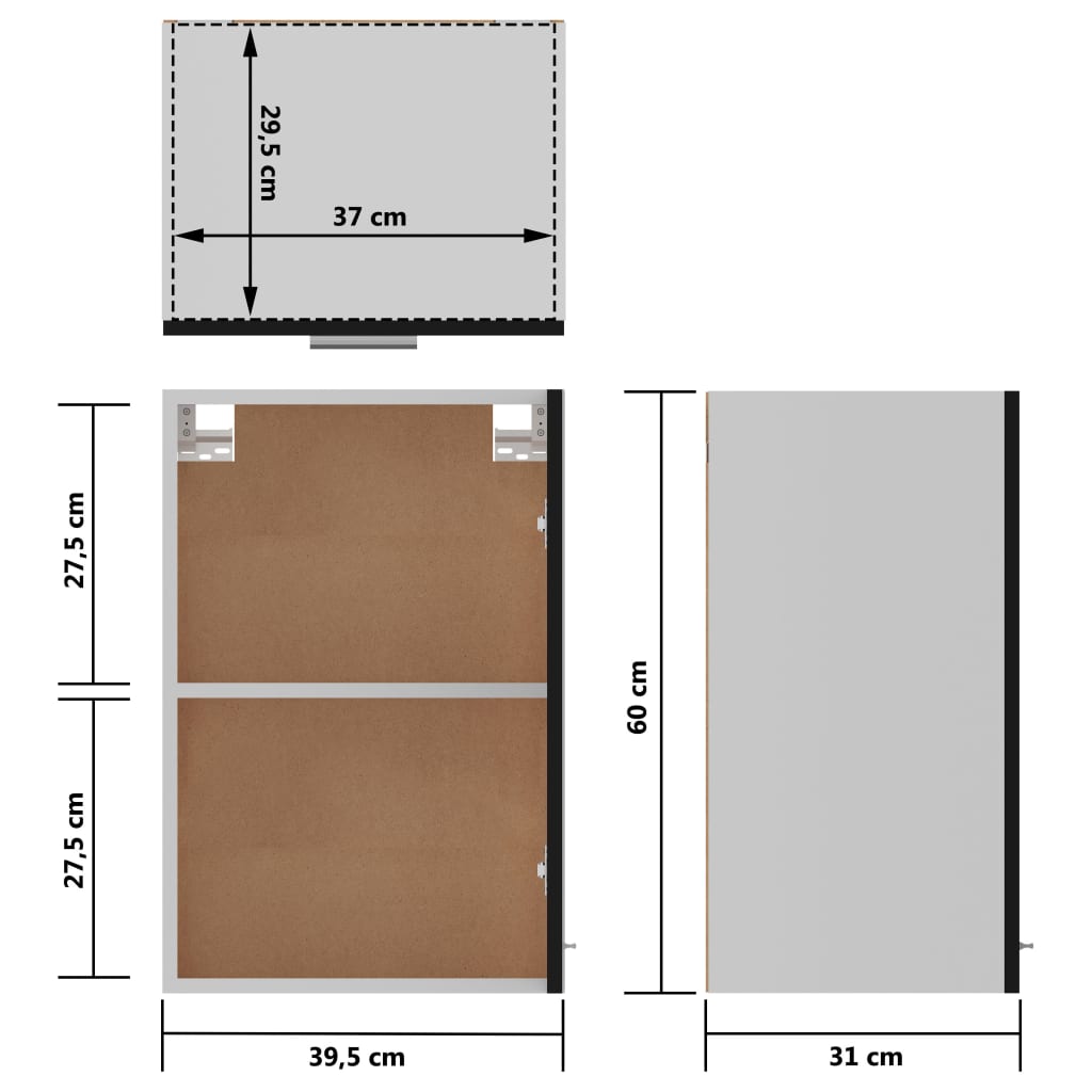 Hanging Cabinet Lyon Black 39.5x31x60 cm Engineered Wood