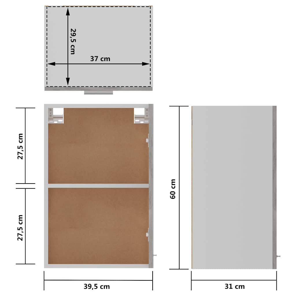 801256 vidaXL Hanging Cabinet "Lyon" Concrete Grey 39,5x31x60 cm Engineered Wood