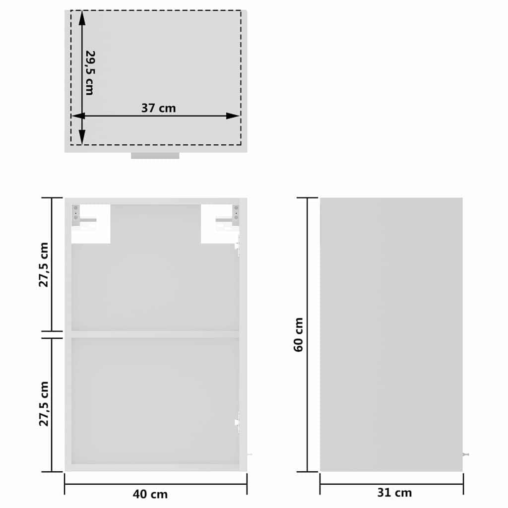 802505 vidaXL Hanging Glass Cabinet "Lyon" White 40x31x60 cm Engineered Wood