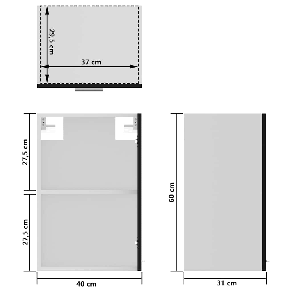 802506 vidaXL Hanging Glass Cabinet "Lyon" Black 40x31x60 cm Engineered Wood